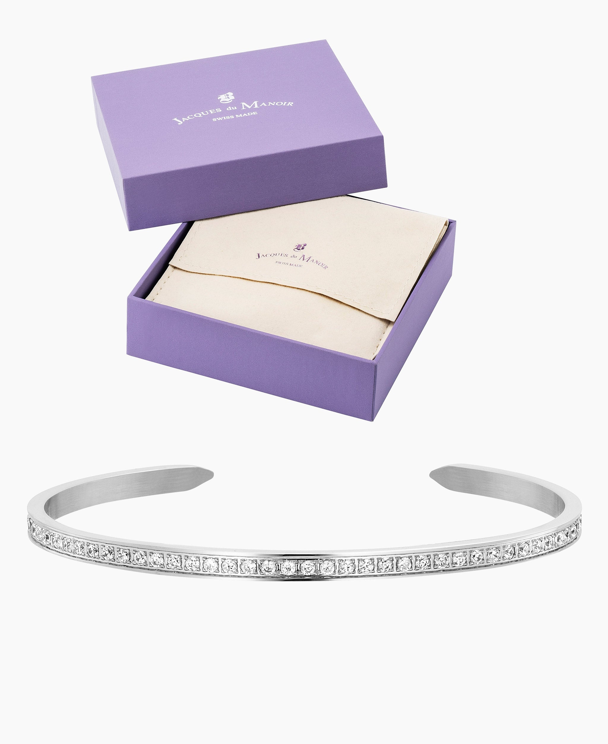 Bangle - Silver with stones -tone dial swiss watch
