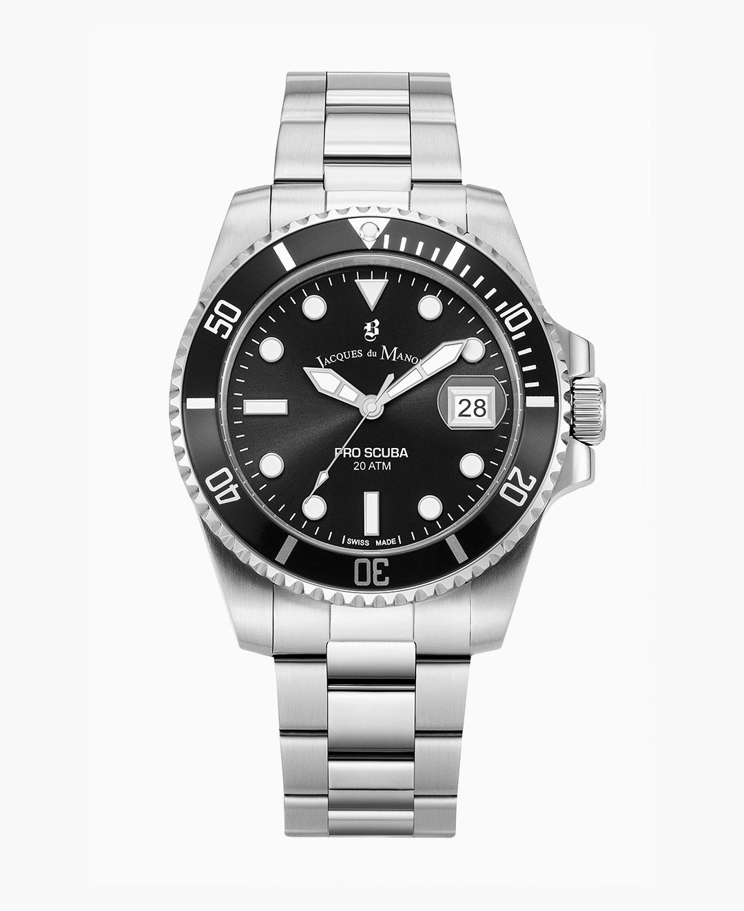PRO SCUBA 43 Three-hands Date Silver-tone Black dial Stainless steel swiss watch