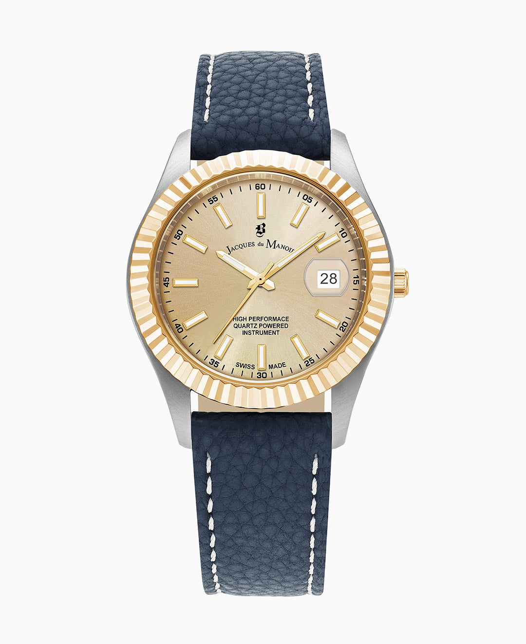 Inspiration Business 40mm Three-hands Date Blue-tone Gold dial Leather strap swiss watch