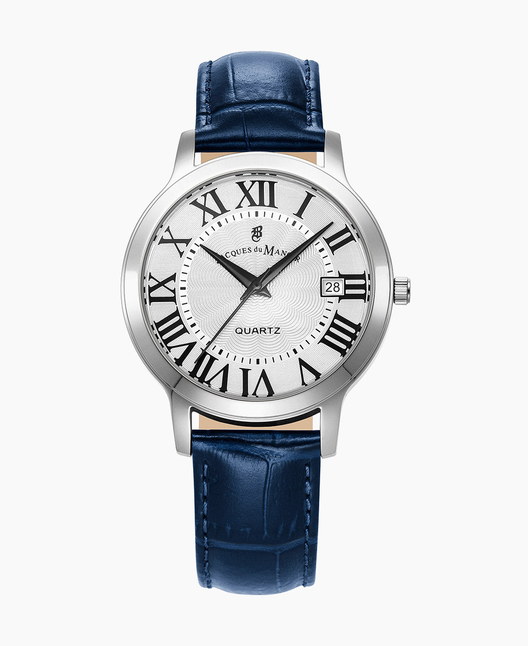 Genesis Gents 38mm Three-hands Date Blue-tone White dial Leather strap swiss watch