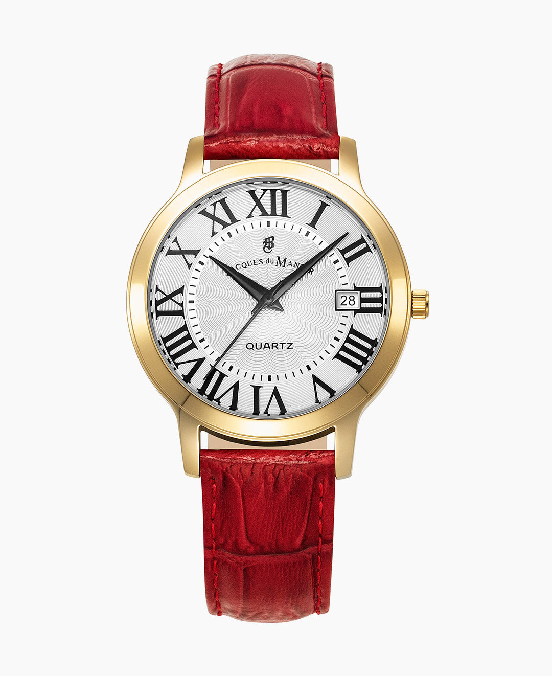 Genesis Gents 38mm Three-hands Date Red-tone White dial Leather strap swiss watch