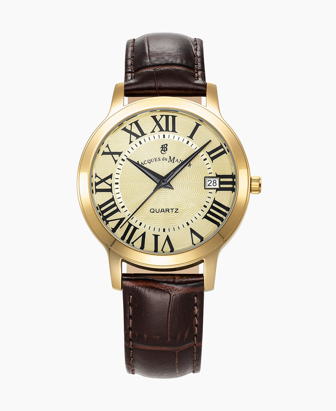 Genesis Gents 38mm Three-hands Date Brown-tone Gold dial Leather strap swiss watch