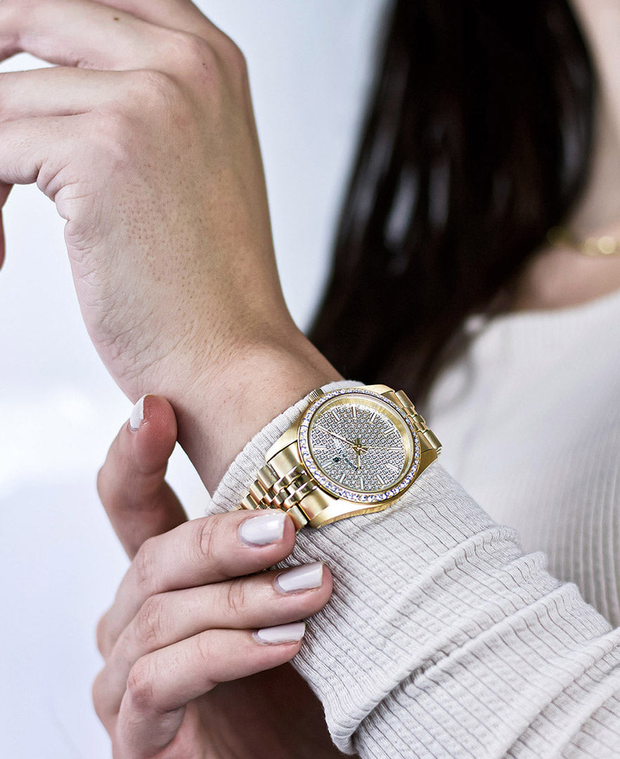 Inspiration Glamour 34mm Three-hands Date Gold-tone Gold dial Stainless steel swiss watch