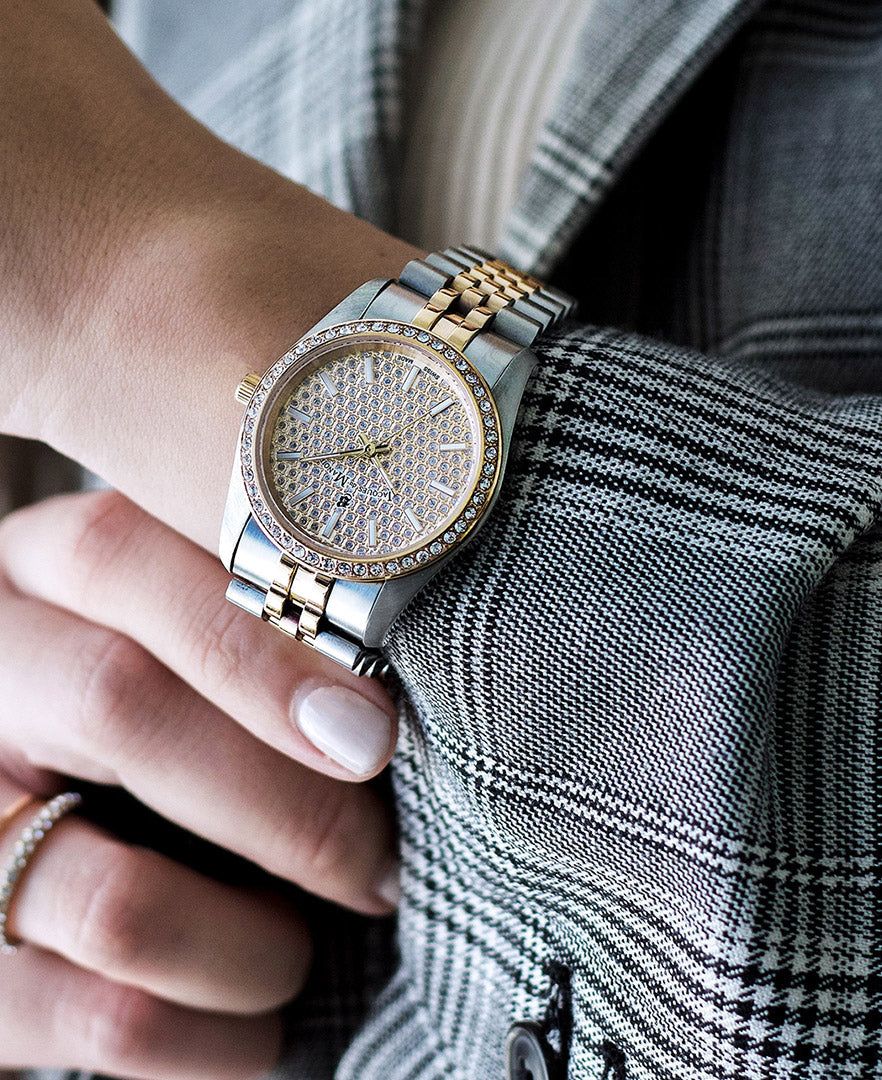 Inspiration Glamour 34mm Three-hands Date Two-tone Gold dial Stainless steel swiss watch