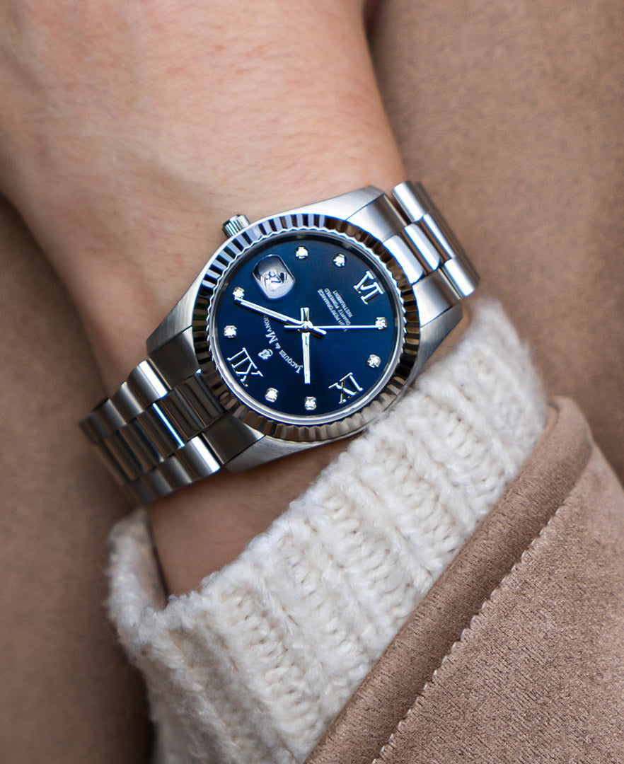 Inspiration Roman II 34mm Three-hands Date Silver-tone Blue dial Stainless steel swiss watch