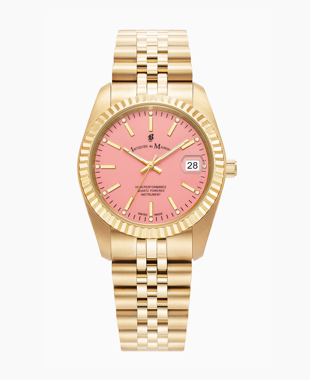 Inspiration Rainbow 36mm Three-hands Date Gold-tone Pink dial Stainless steel swiss watch