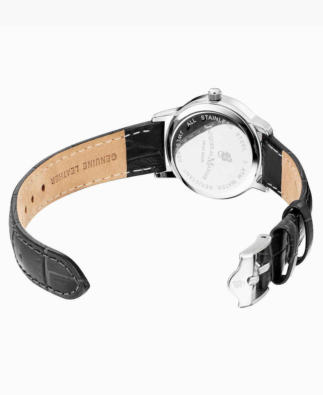 Genesis Ladies 28mm Three-hands Black-tone White dial Leather strap swiss watch