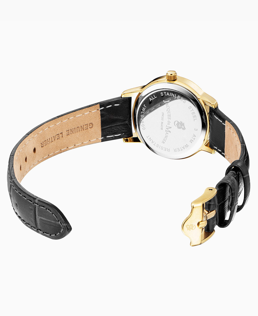 Genesis Ladies 28mm Three-hands Black-tone White dial Leather strap swiss watch