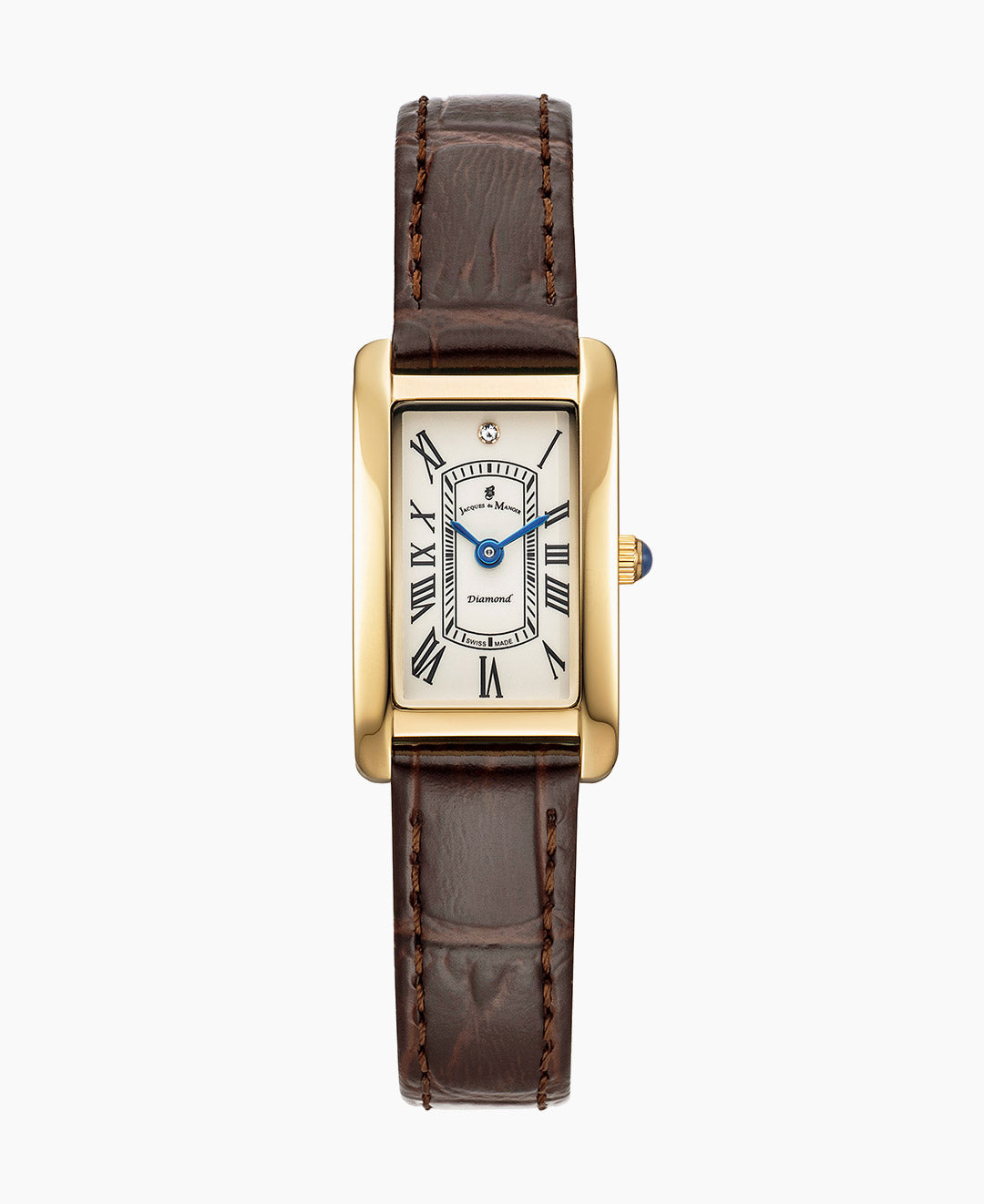 Lily Diamond 18x33mm Two-hands Brown-tone Silver Dial Leather strap swiss watch