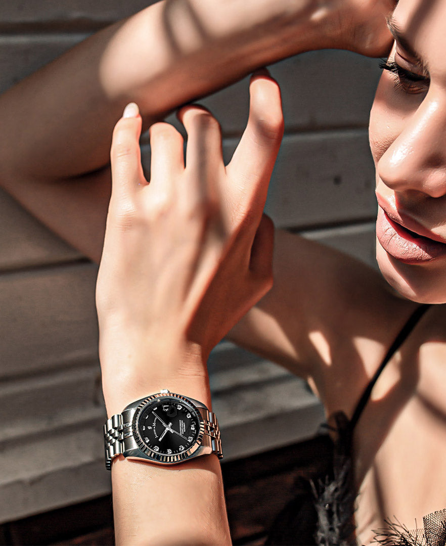 Inspiration Elegance 36MM Three-hands Date Silver-tone Black dial Stainless steel swiss watch