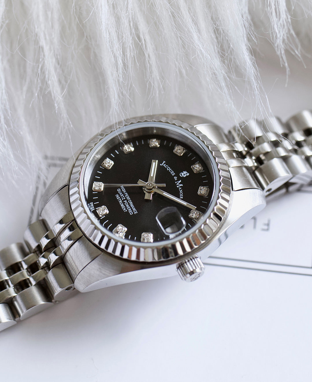 Inspiration Elegance 26MM Three-hands Date Silver-tone Black dial Stainless steel swiss watch
