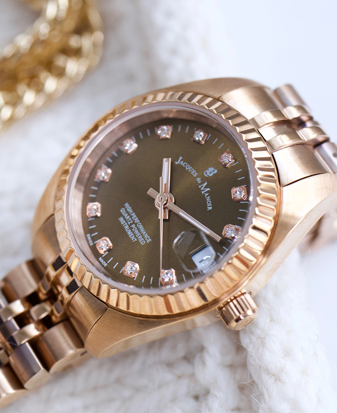 Inspiration Elegance 26MM Three-hands Date Rosegold-tone Brown dial Stainless steel swiss watch