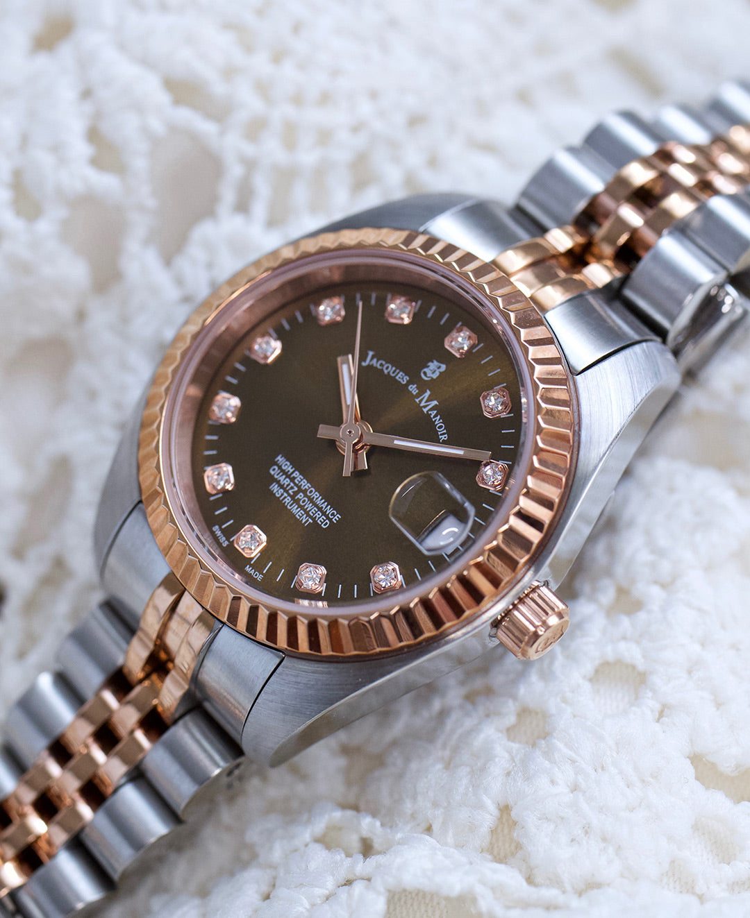 Inspiration Elegance 26MM Three-hands Date Two-tone Brown dial Stainless steel swiss watch
