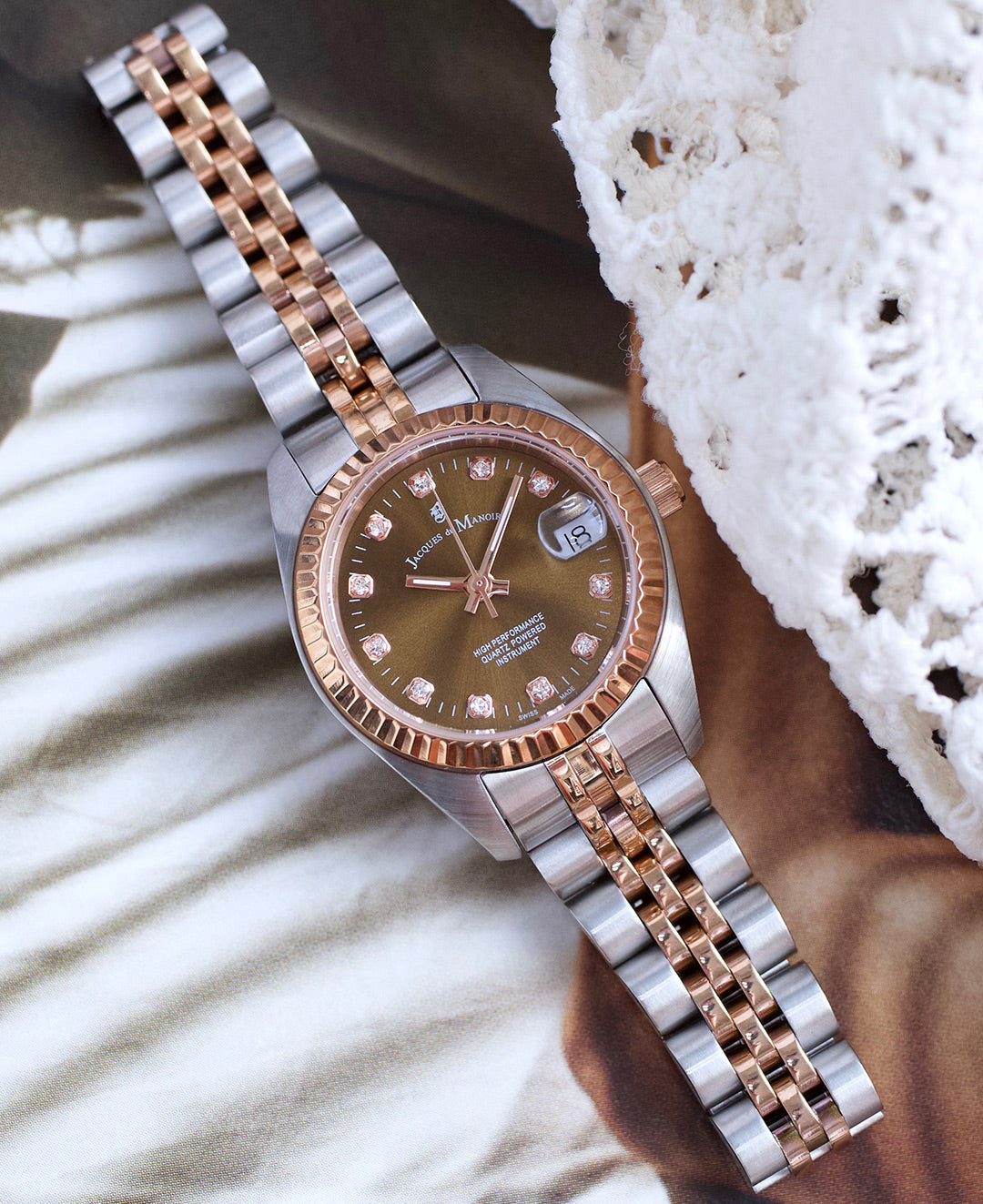 Inspiration Elegance 26MM Three-hands Date Two-tone Brown dial Stainless steel swiss watch
