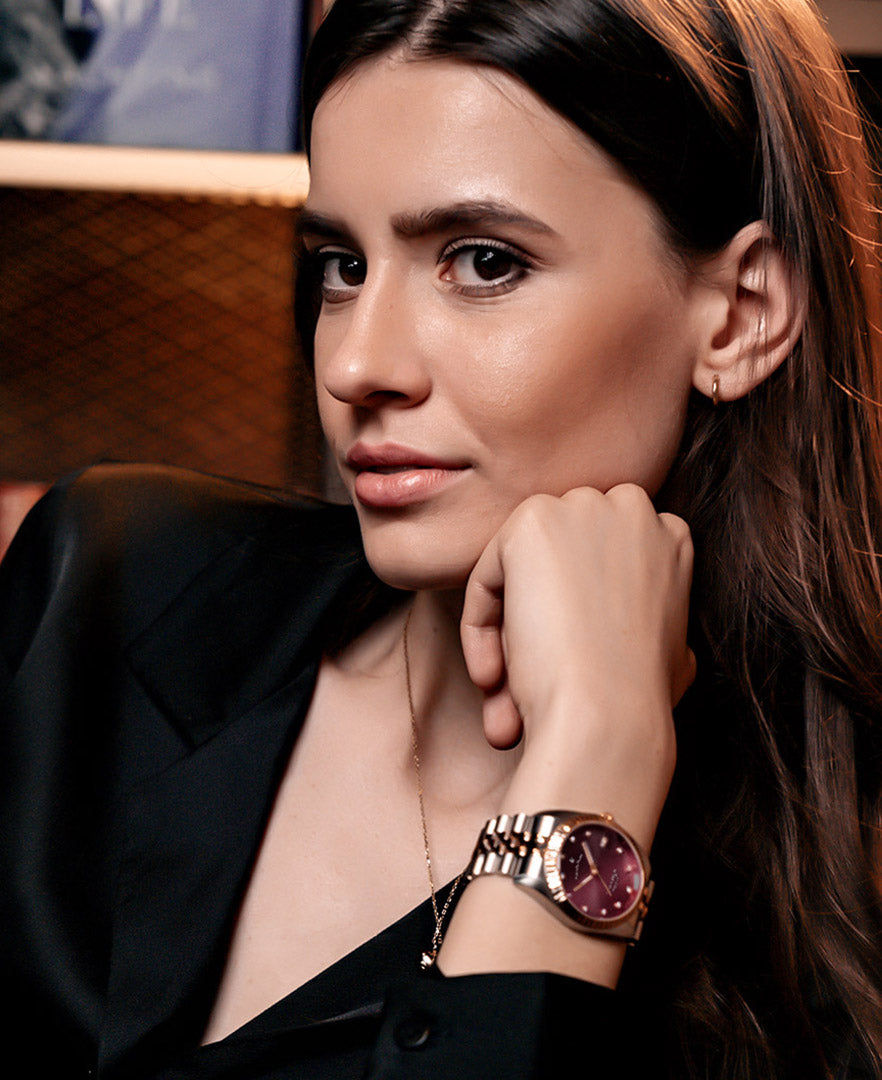 Inspiration Elegance 36MM Three-hands Date Two-tone Burgundy dial Stainless steel swiss watch