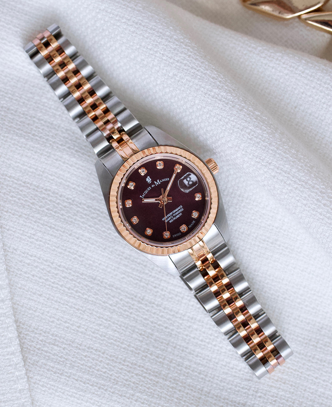 Inspiration Elegance 26MM Three-hands Date Two-tone Burgundy dial Stainless steel swiss watch