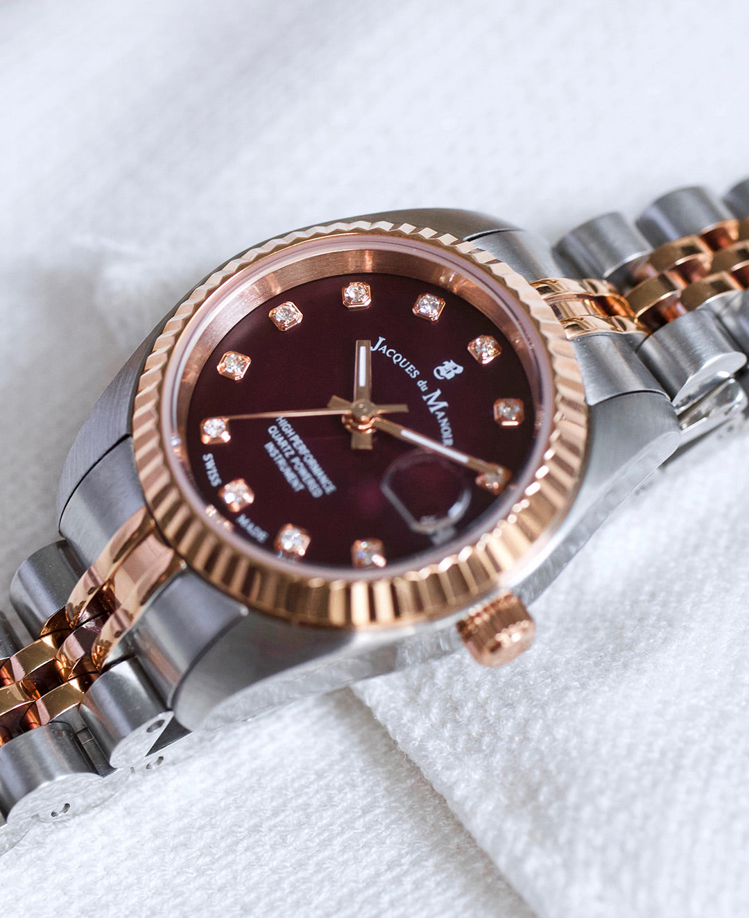 Inspiration Elegance 26MM Three-hands Date Two-tone Burgundy dial Stainless steel swiss watch