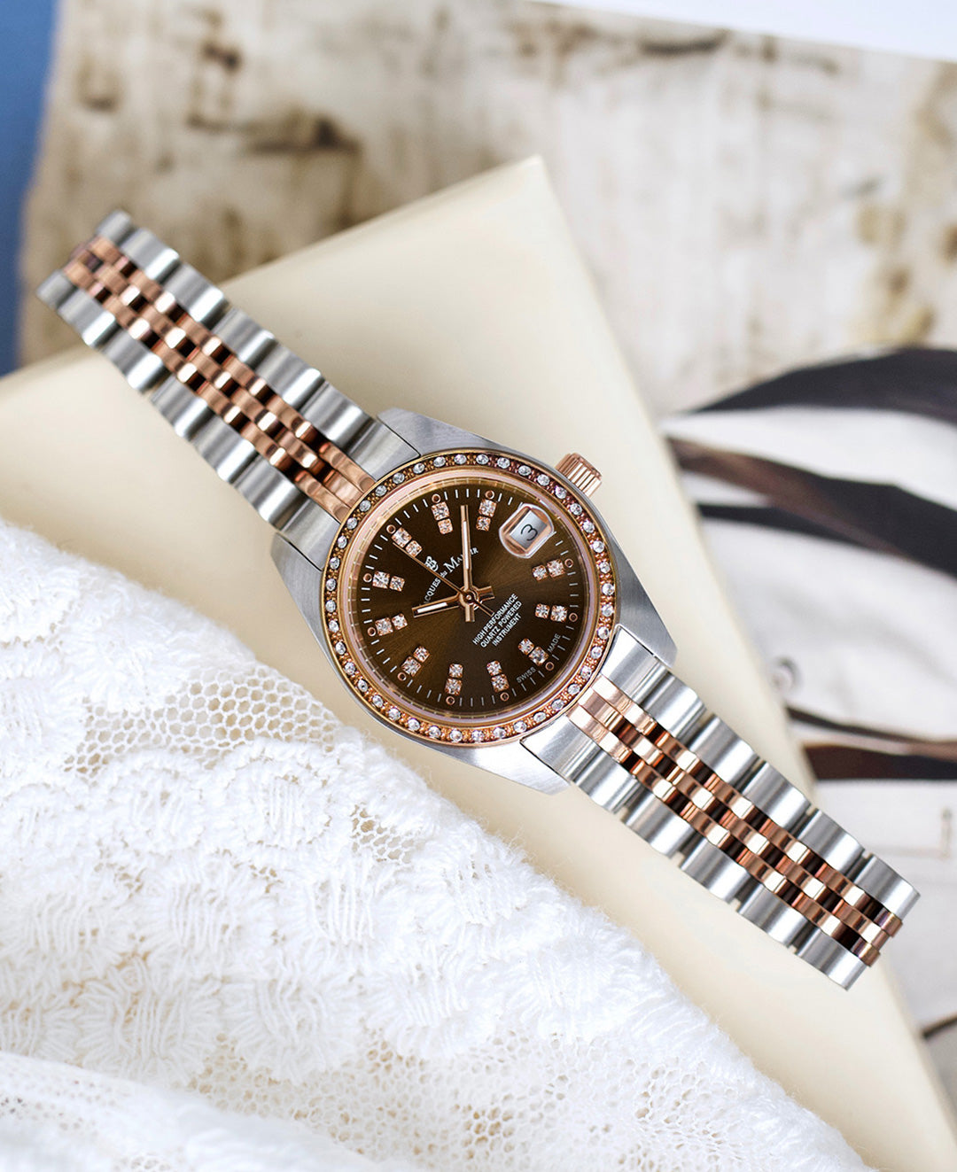 Inspiration Elegance 26MM Three-hands Date Two-tone Brown dial Stainless steel swiss watch