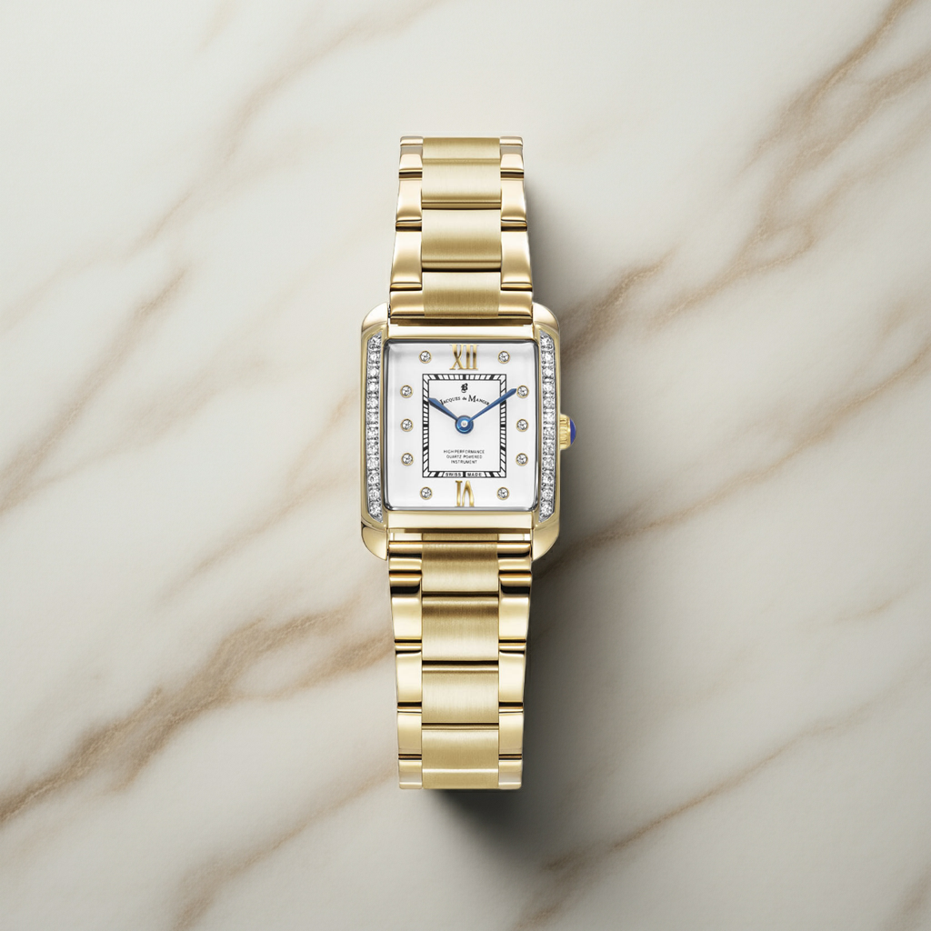 Emily 22x19mm Two-hands Gold-tone White dial with Stones Stainless steel swiss watch