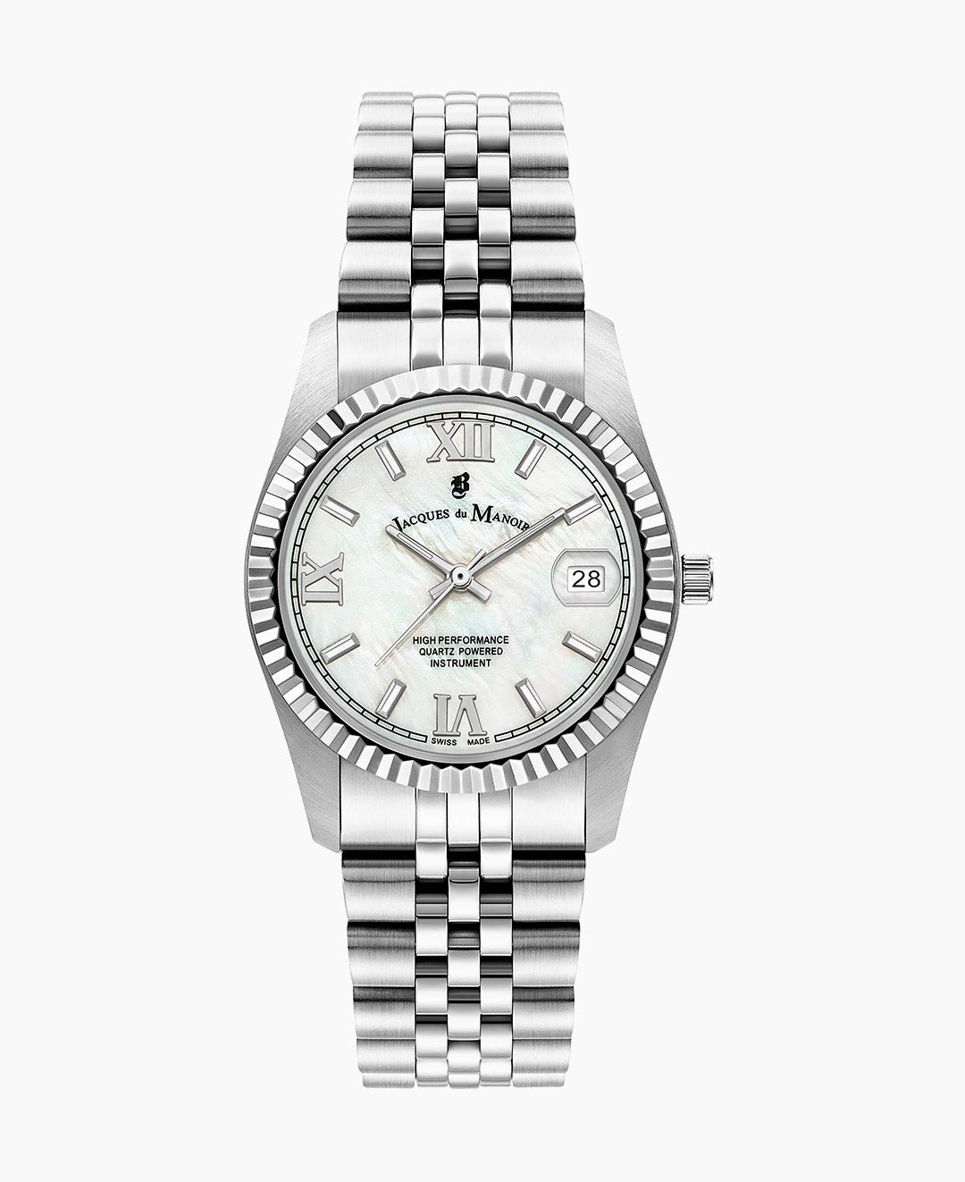 Inspiration Roman 34mm Three-hands Date Silver-tone White dial Stainless steel swiss watch