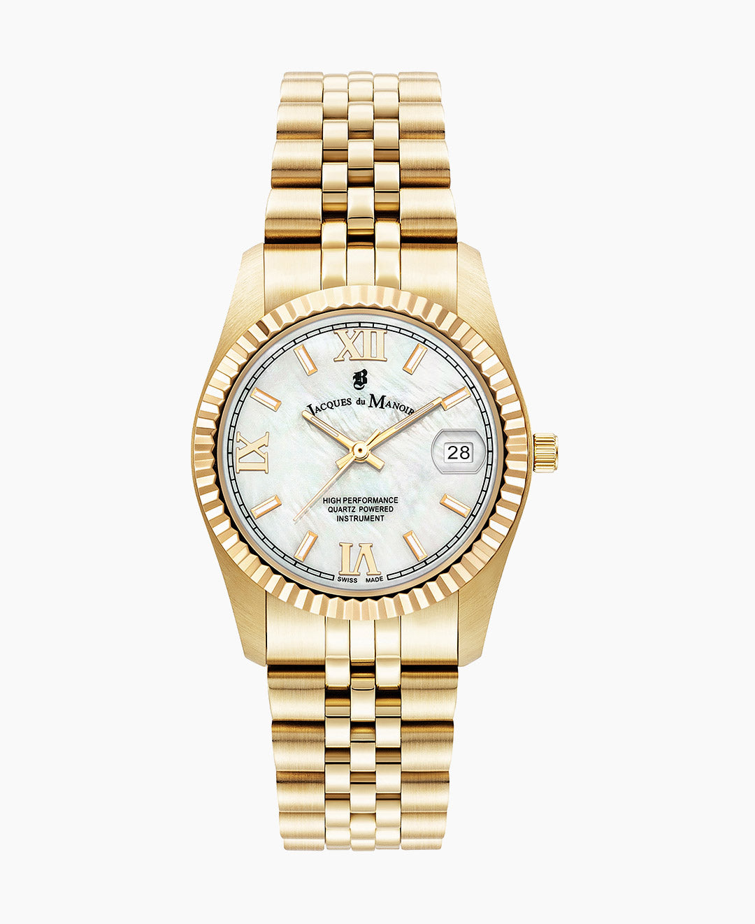 Inspiration Roman 34mm Three-hands Date Gold-tone White dial Stainless steel swiss watch