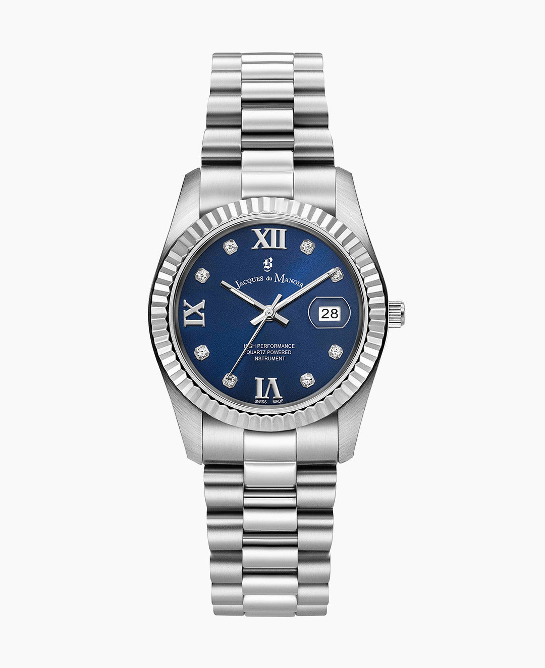 Inspiration Roman II 34mm Three-hands Date Silver-tone Blue dial Stainless steel swiss watch