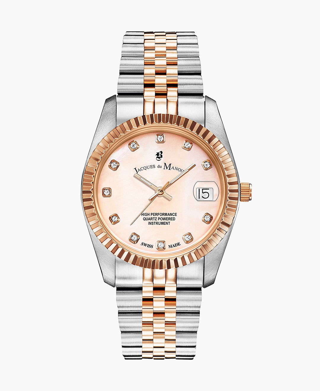 Inspiration Elegance 36MM Three-hands Date Two-tone Peach dial Stainless steel swiss watch