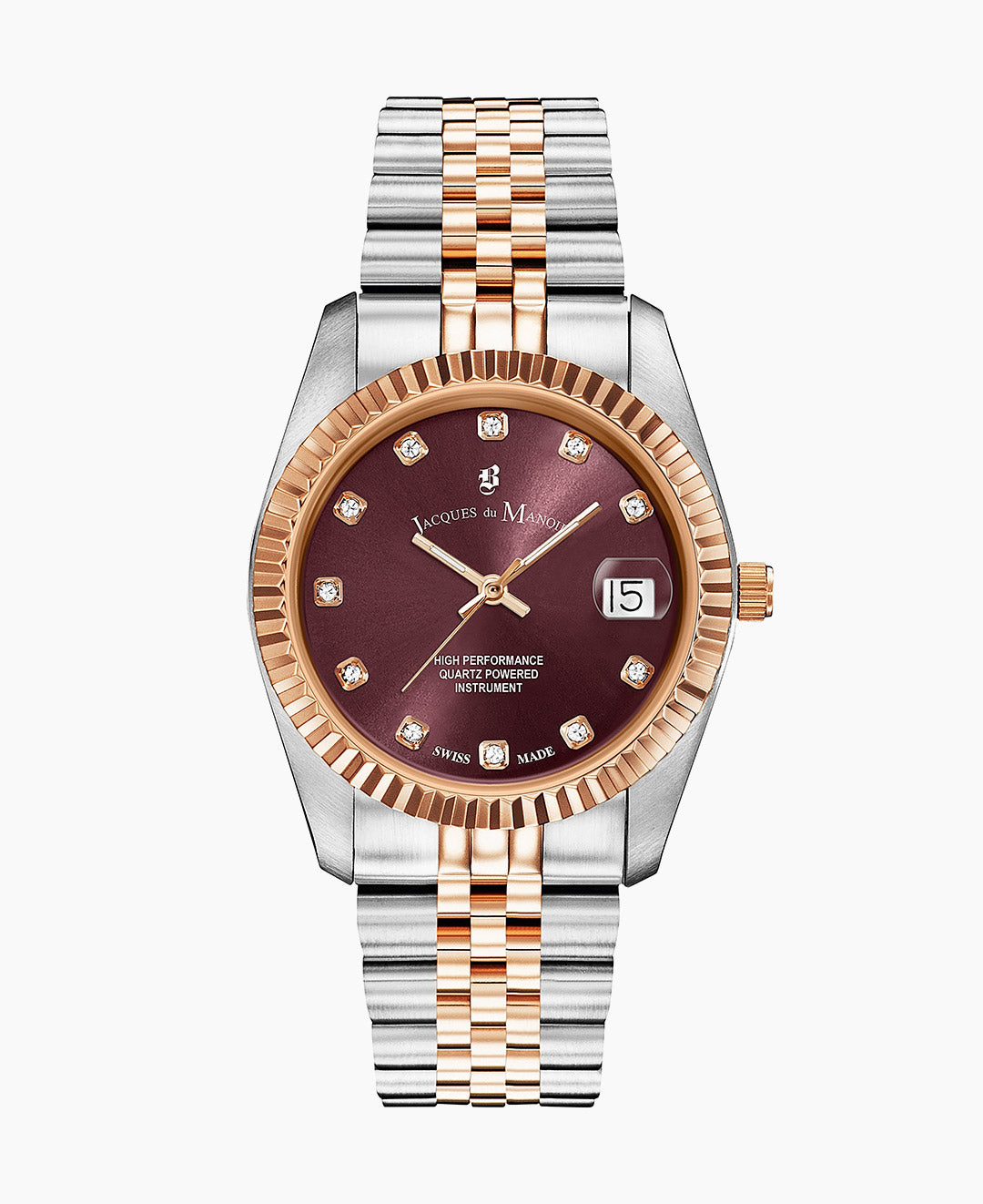 Inspiration Elegance 36MM Three-hands Date Two-tone Burgundy dial Stainless steel swiss watch