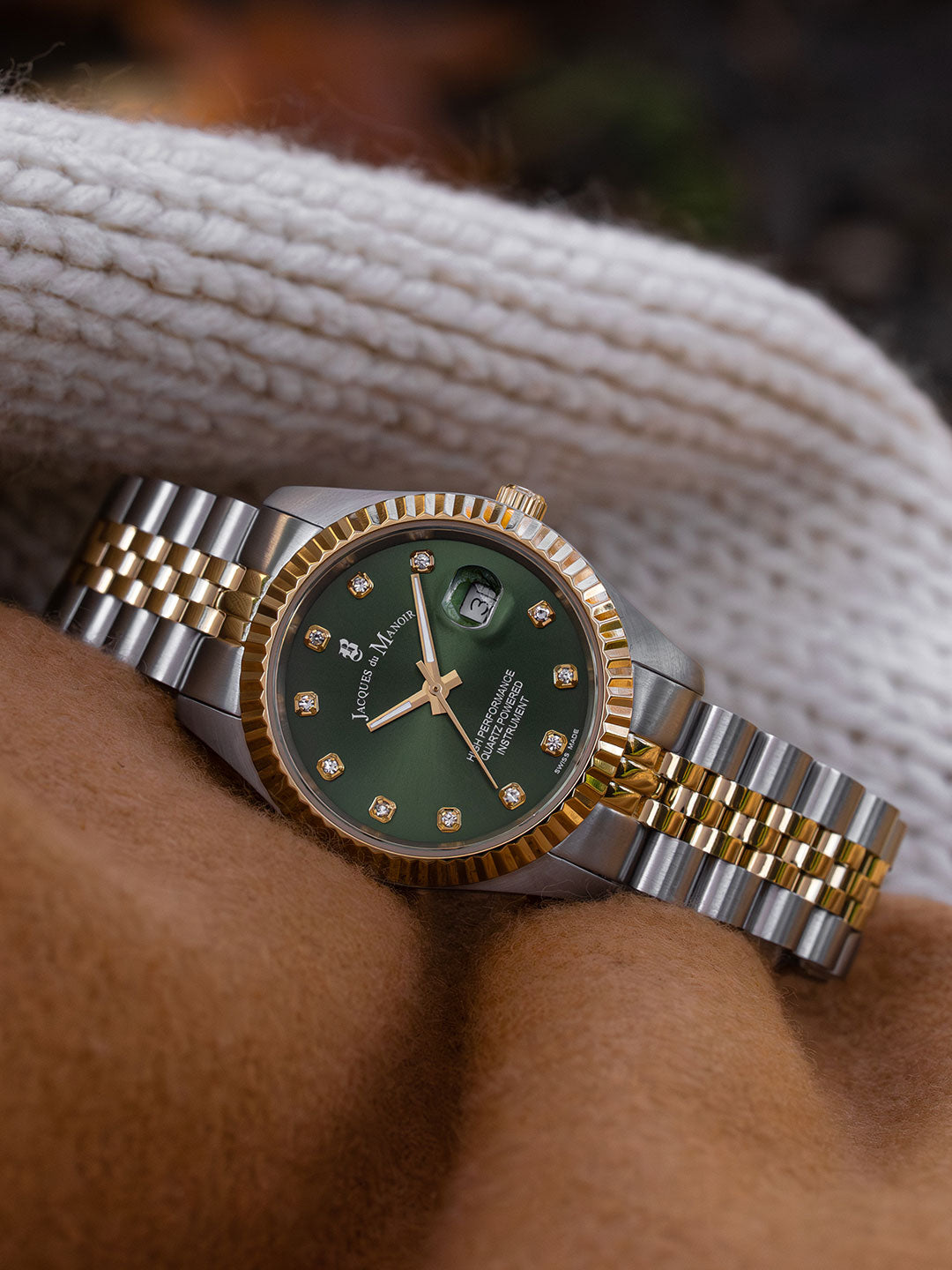 Inspiration Elegance 31mm Three-hands Two-tone Green Sunray dial Stainless steel swiss watch