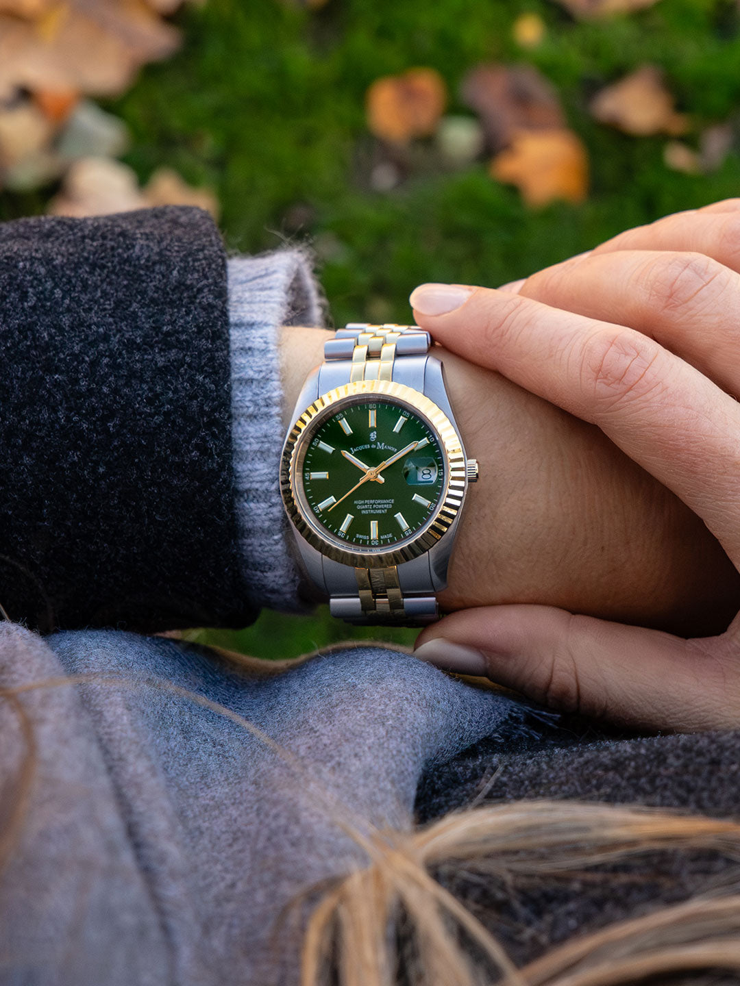 Inspiration Classic 34mm Three-hands Date Two-tone Green dial Stainless steel swiss watch