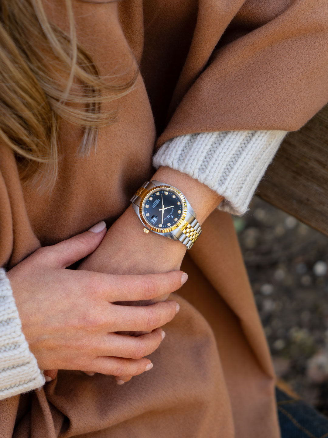 Inspiration Elegance 36MM Three-hands Date Two-tone Black dial Stainless steel swiss watch