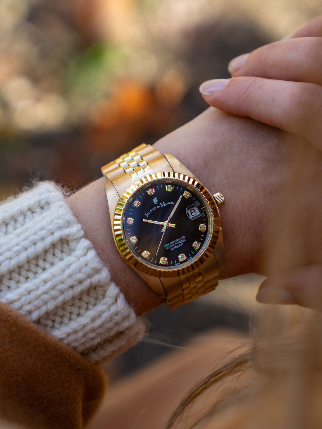 Inspiration Elegance 36MM Three-hands Date Gold-tone Black dial Stainless steel swiss watch