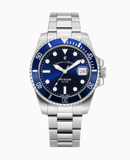 PRO SCUBA 43 Three-hands Date Silver-tone Blue dial Stainless steel swiss watch