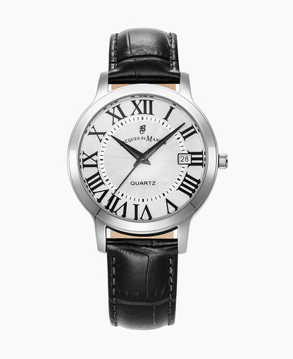 Genesis Gents 38mm Three-hands Date Black-tone White dial Leather strap swiss watch