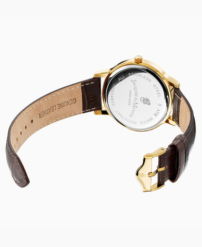 Genesis Gents 38mm Three-hands Date Brown-tone Gold dial Leather strap swiss watch