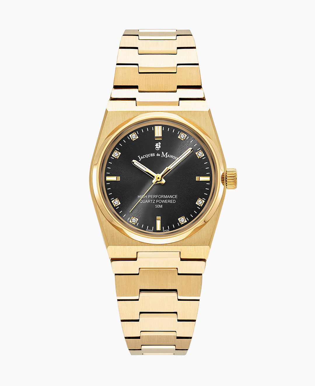 Horizon Ladies 31mm Three-hands Date Gold-tone Black dial Stainless steel swiss watch
