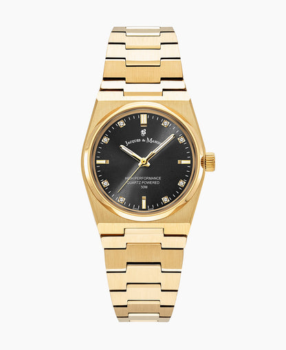Horizon Ladies 31mm Three-hands Date Gold-tone Black dial Stainless steel swiss watch