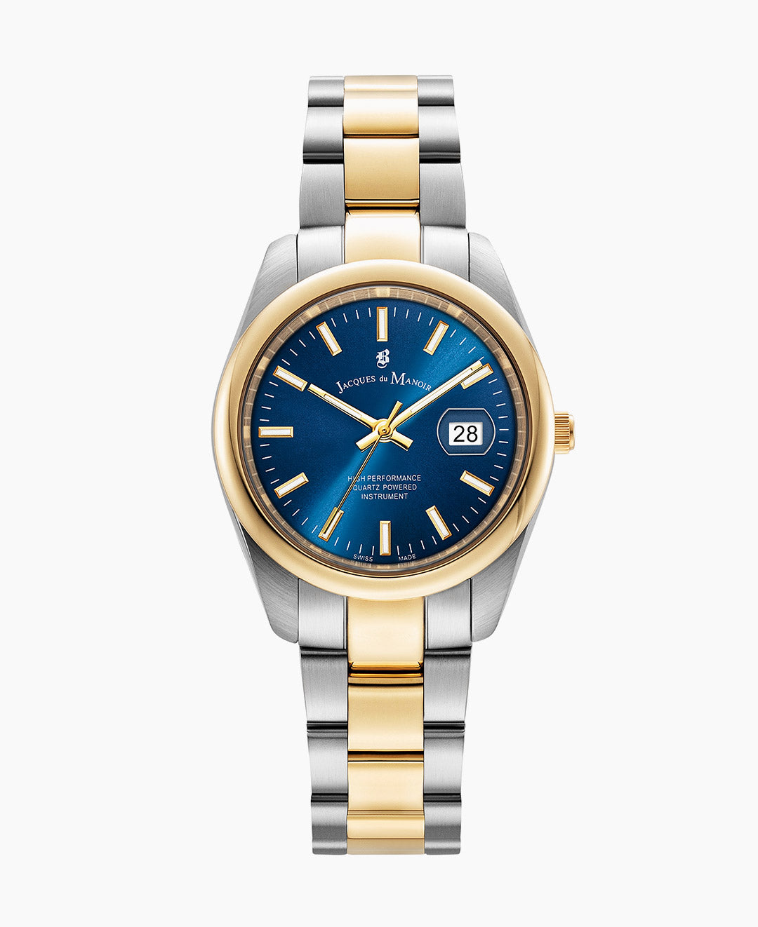 Montre Automatique Homme Stauer Jacques Du Manoir - Cadran Blanc, Boîtier Or, Bracelet Cuir, 49 Mm