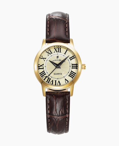 Genesis Ladies 28mm Three-hands Brown-tone Gold dial Leather strap swiss watch