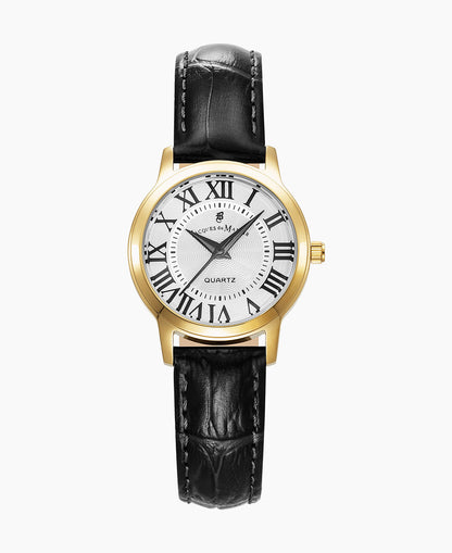 Genesis Ladies 28mm Three-hands Black-tone White dial Leather strap swiss watch