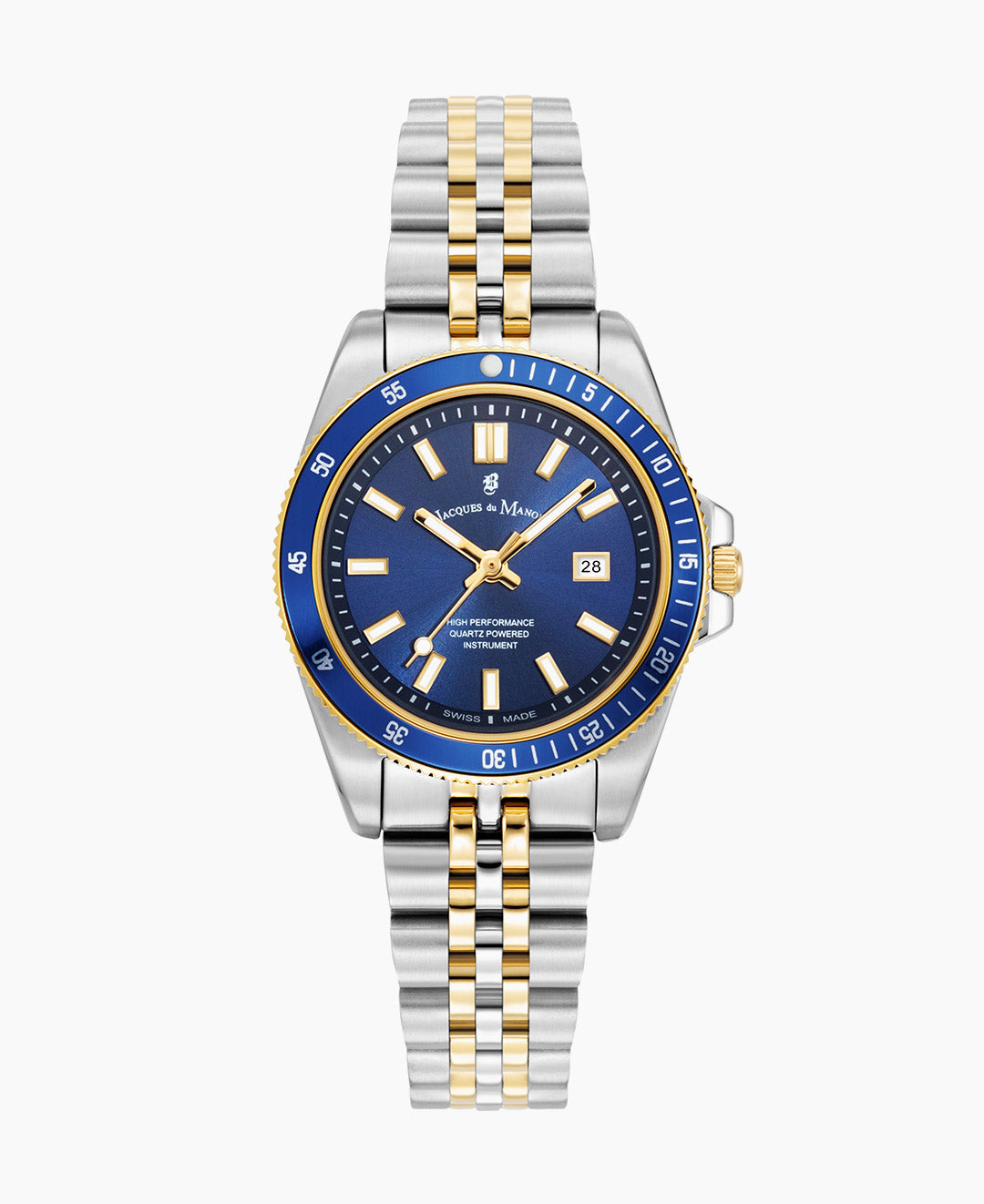 Jacques de Manoir 腕時計 SWISS MADE Inspiration Active 33mm Three-Hand Date Silver-Gold Blue dial