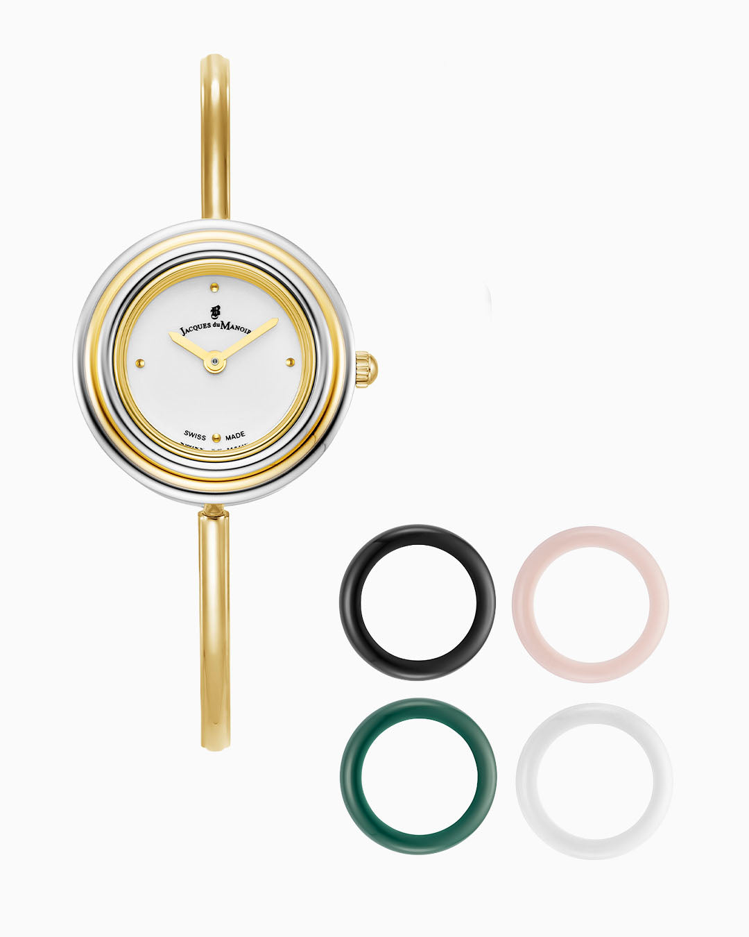 Aurora Ladies 26MM Two-Hands Gold-Tone White Dial Stainless Steel Swiss Watch and Topring Boxset