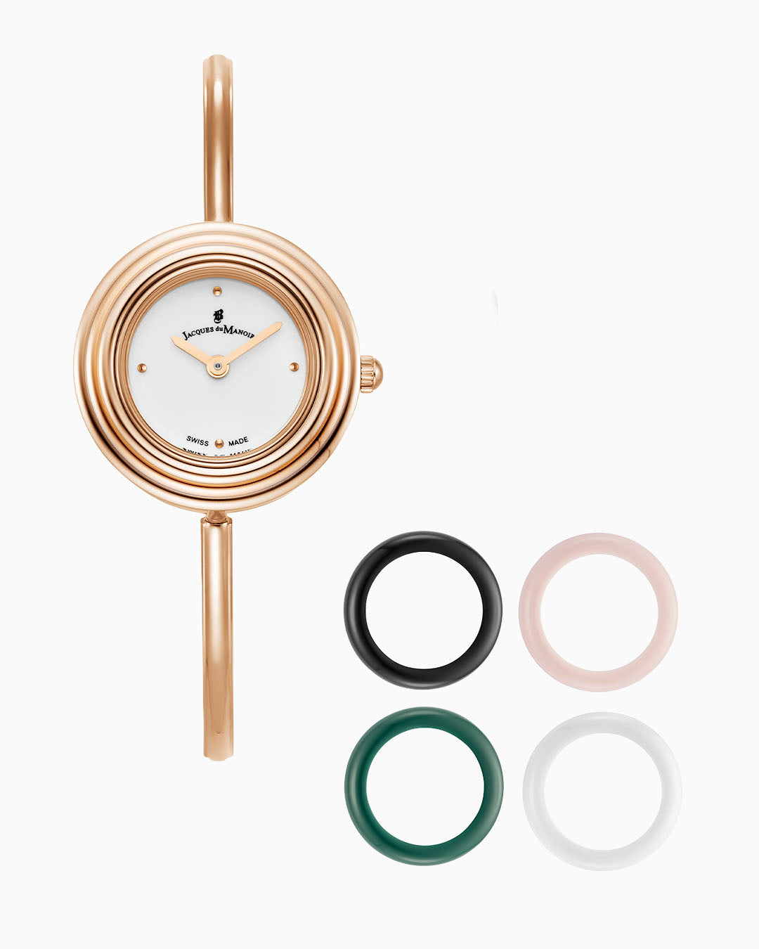 Aurora Ladies 26MM Two-Hands Rosegold-Tone White Dial Stainless Steel Swiss Watch and Topring Boxset