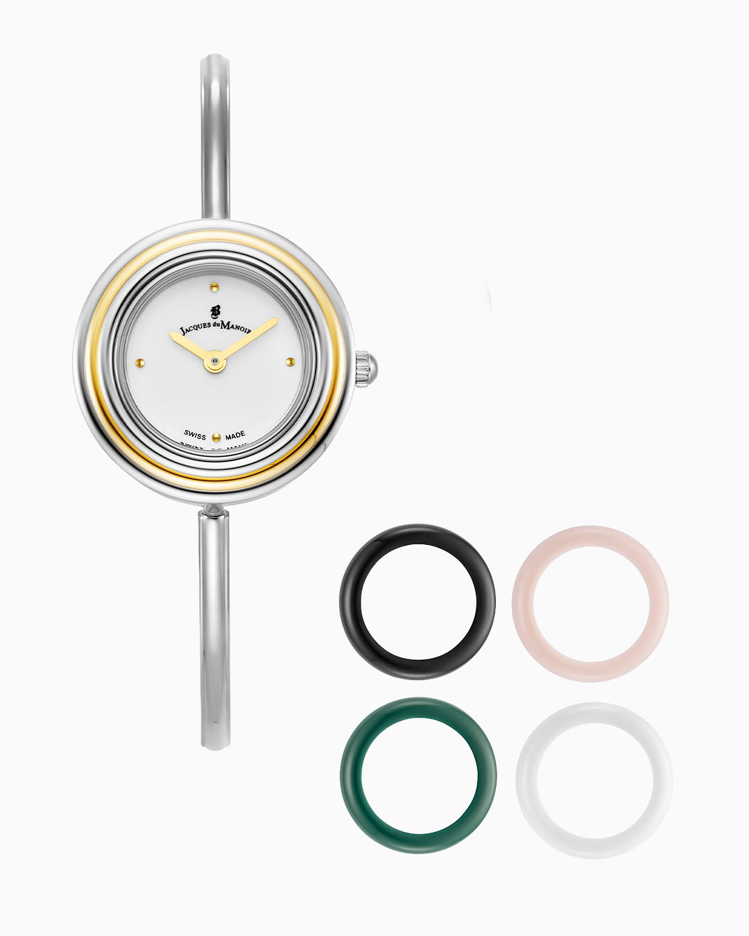 Aurora Ladies 26MM Two-Hands Silver-Tone White Dial Stainless Steel Swiss Watch and Topring Boxset