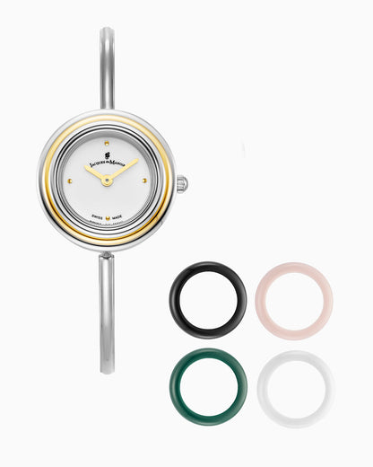 Aurora Ladies 26MM Two-Hands Silver-Tone White Dial Stainless Steel Swiss Watch and Topring Boxset
