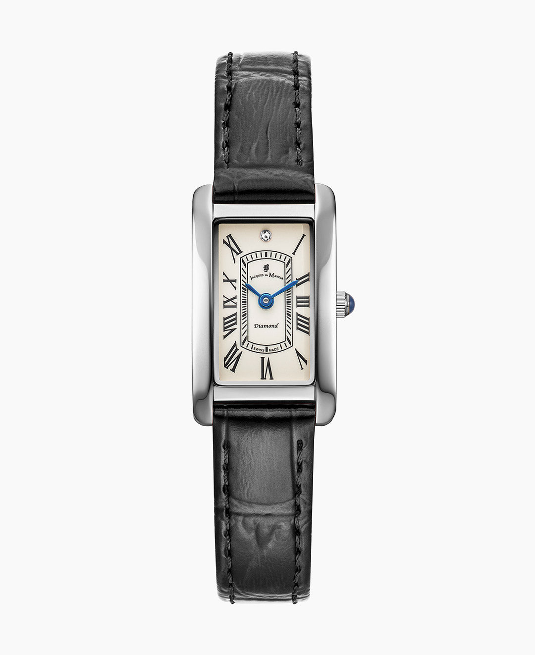 Lily Diamond 18x33mm Two-hands Black-tone Silver Dial Leather strap swiss watch