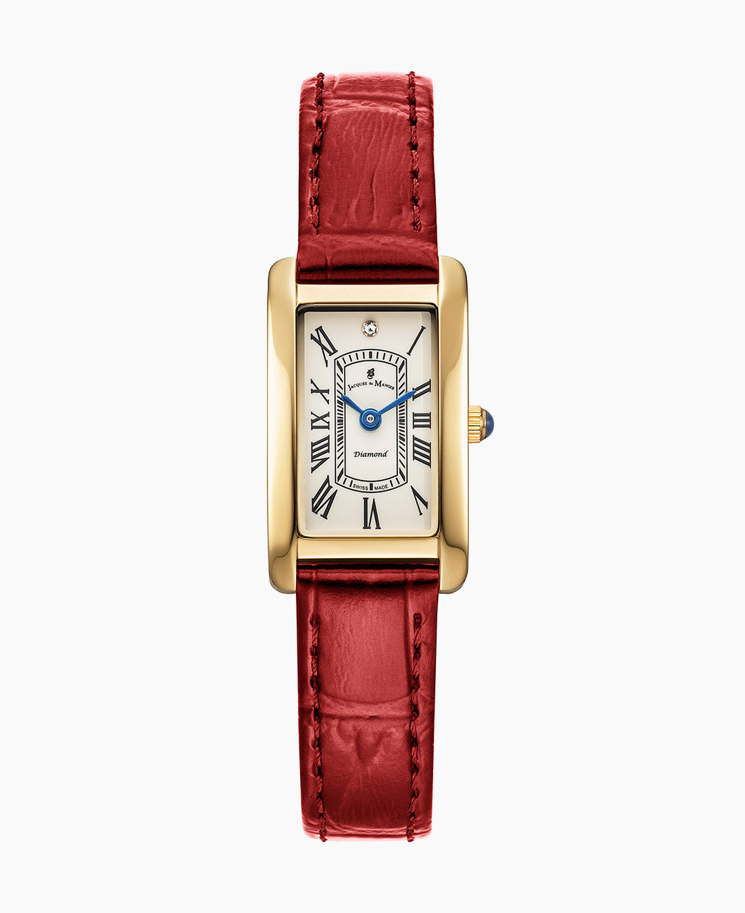 Lily Diamond 18x33mm Two-hands Red-tone Silver Dial Leather strap swiss watch