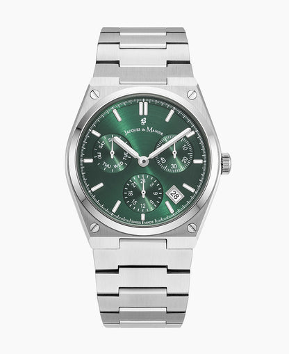 Horizon Gents 41mm Multifunction-date Silver-tone Green dial Stainless steel swiss watch