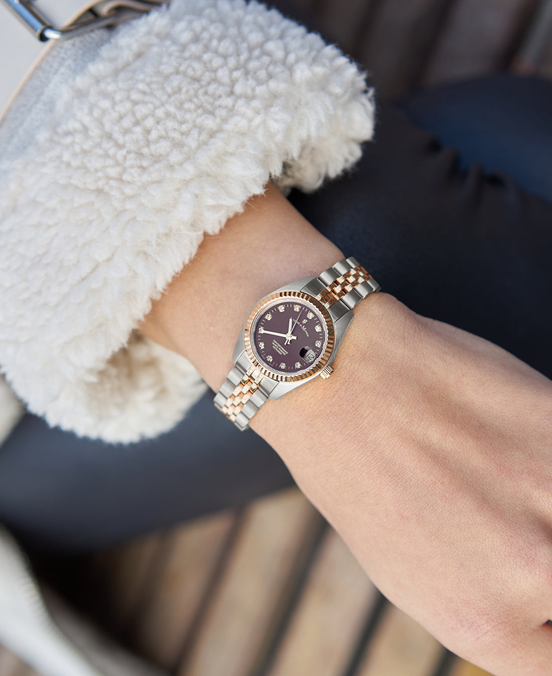 Inspiration Elegance 26MM Three-hands Date Two-tone Burgundy dial Stainless steel swiss watch