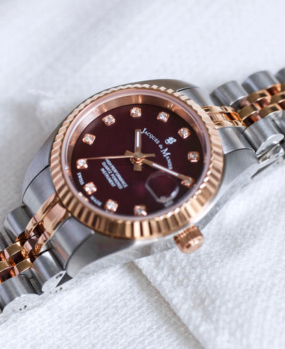 Inspiration Elegance 26MM Three-hands Date Two-tone Burgundy dial Stainless steel swiss watch